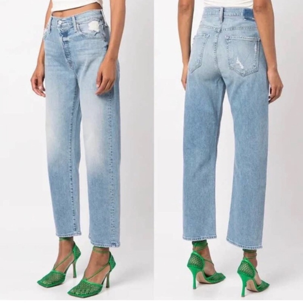 Mother Ditcher Crop Resting Beach Face Wide Straight High Jeans 32 button fly